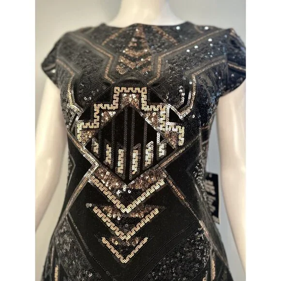 Express Sequined  With Velvet Bling Geometric Dress. Stunning, Perfect,  Holiday - Picture 5 of 16